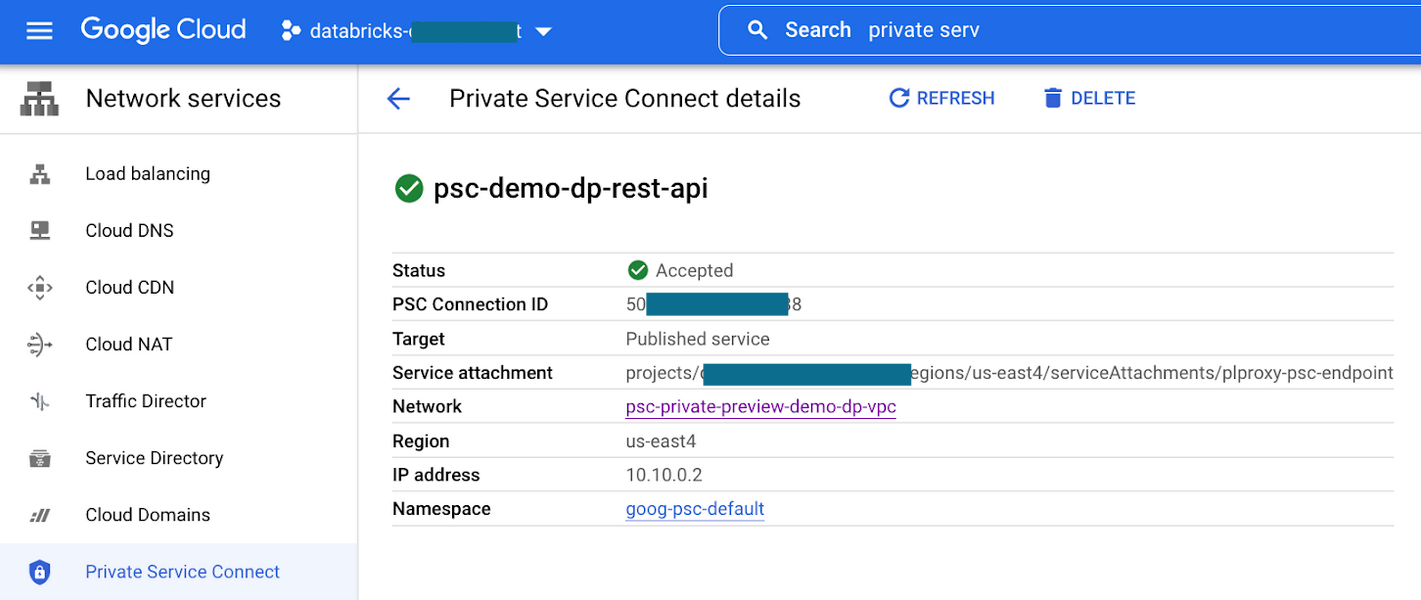 VPC从数据平面VPC工作区服务端点URI的依恋。