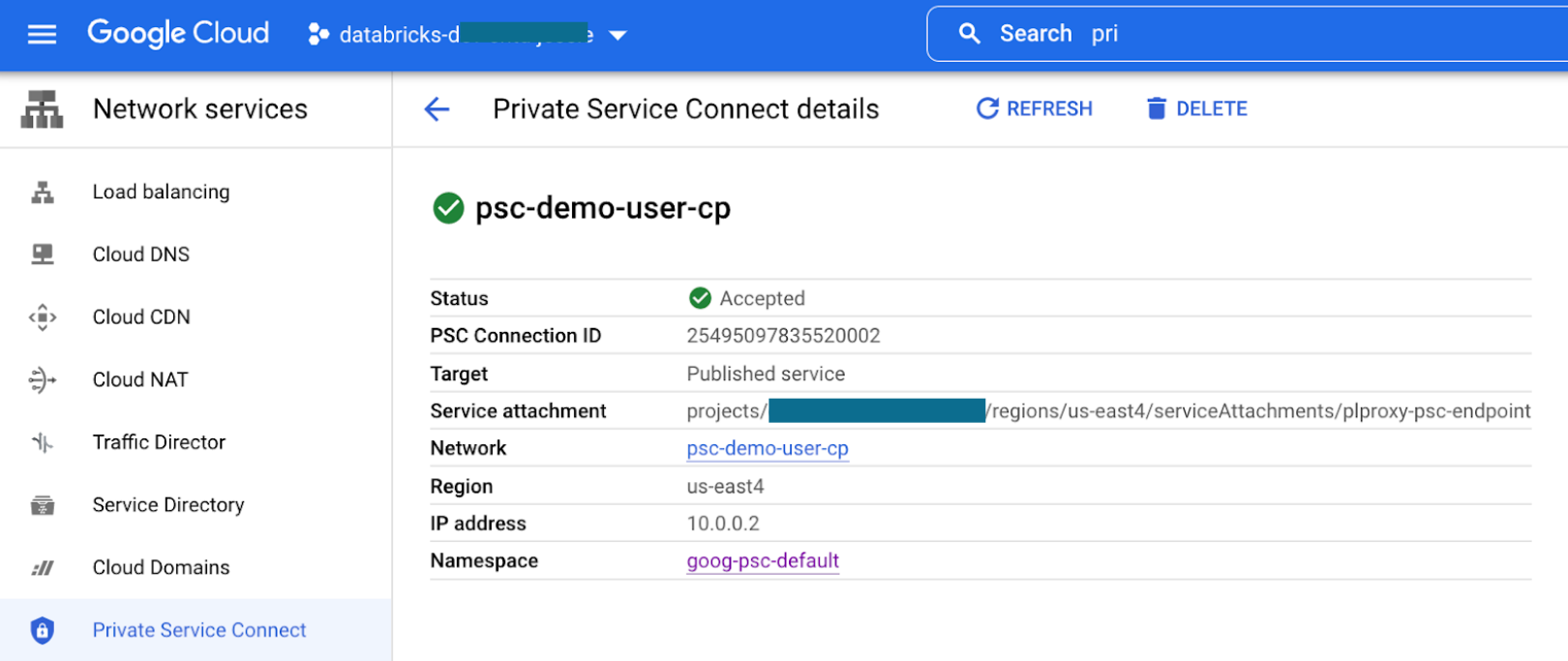 前端VPC端点。